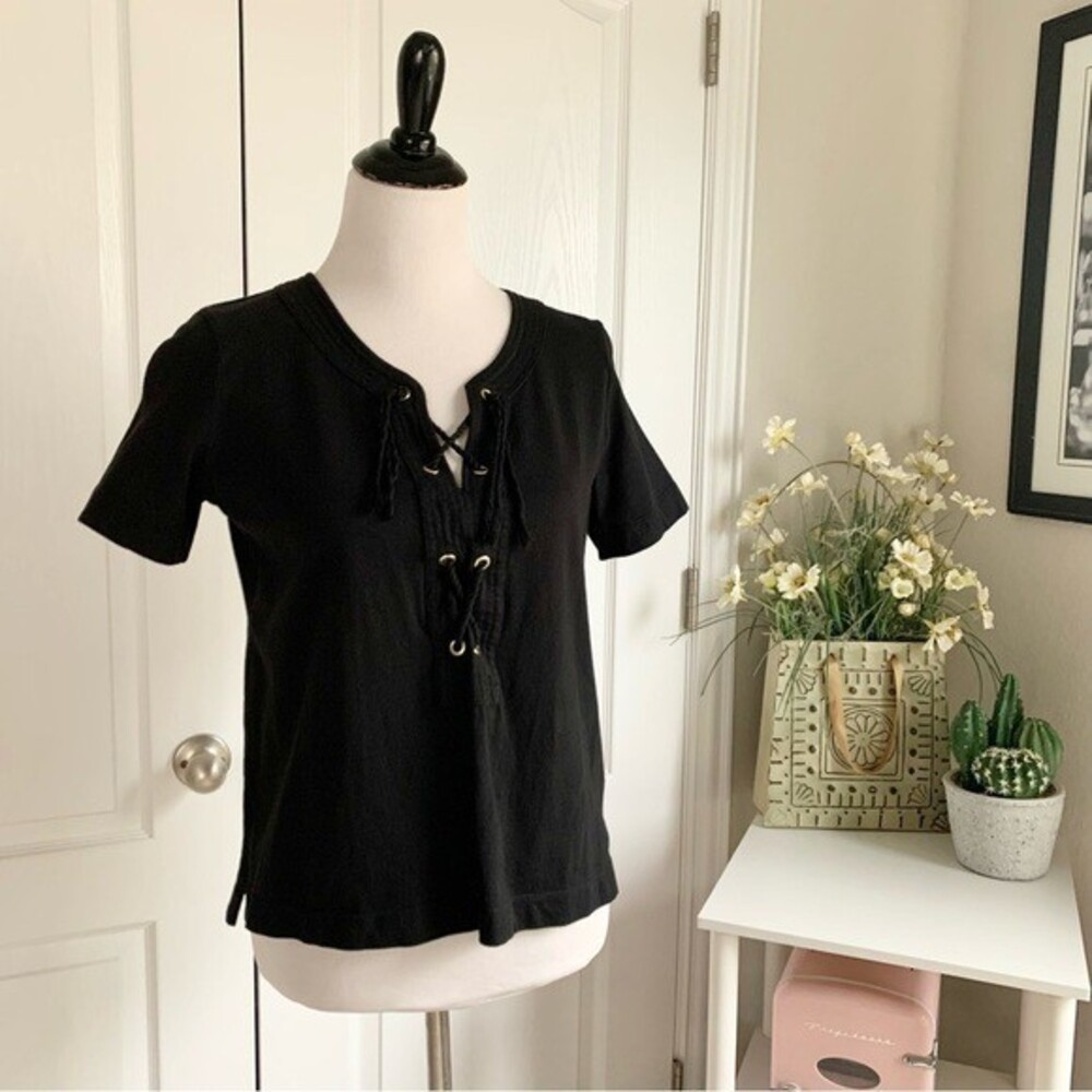 Who What Wear Lace Up Tassel Tee